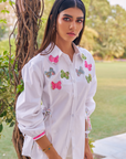 Women 100% Cotton White Embroidered Regular Fit Summer Shirt (Lana Shirt)