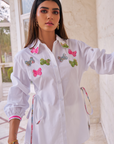 Women 100% Cotton White Embroidered Regular Fit Summer Shirt (Lana Shirt)