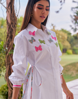 Women 100% Cotton White Embroidered Regular Fit Summer Shirt (Lana Shirt)