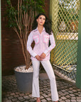 Women 100% Cotton White & Baby Pink Sequins Regular Fit Summer Shirt (Blush Whisper Shirt)