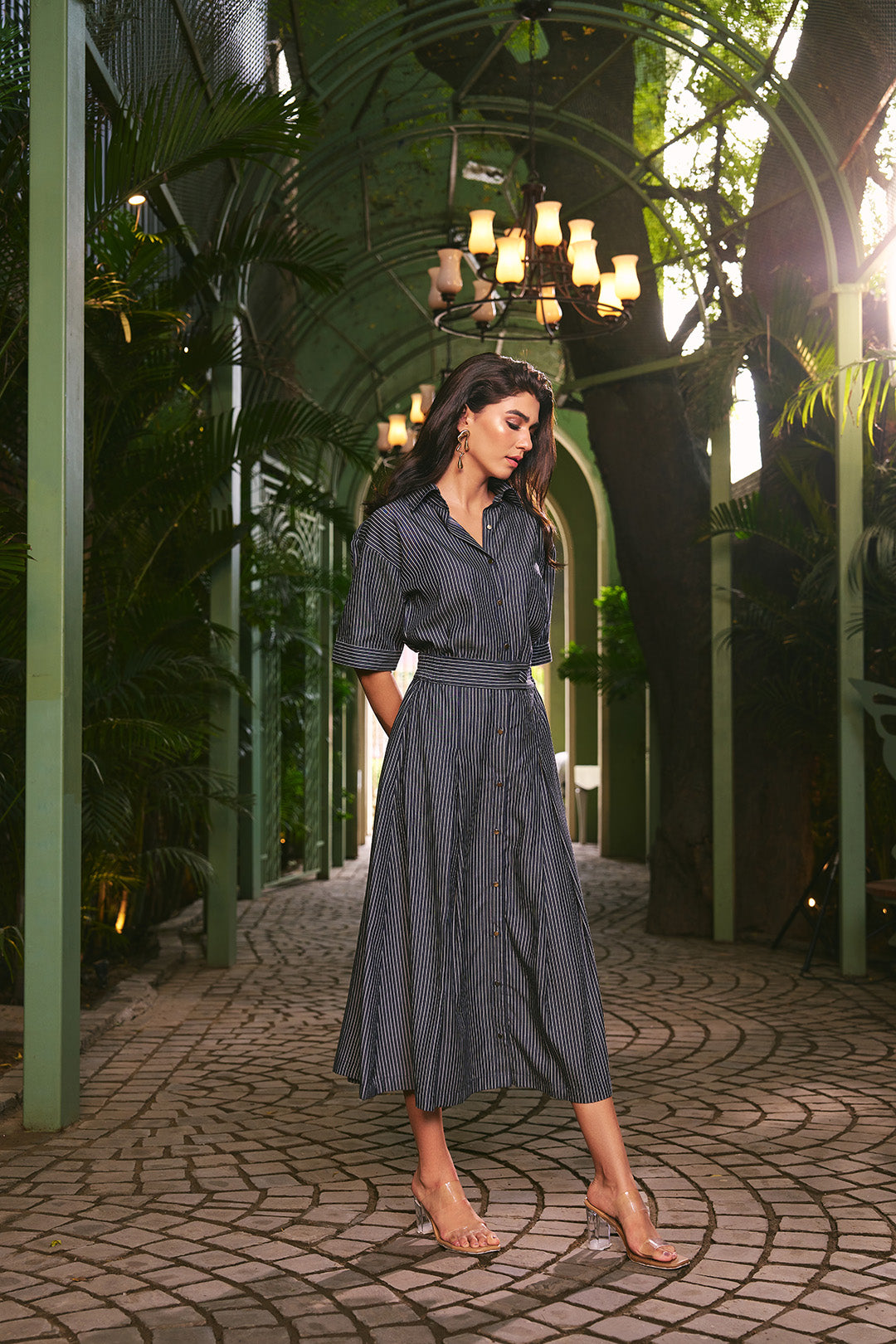 Women 100% Cotton Striped Denim Shirt & Skirt Co-ord Set (Rylie Co-ord Set)