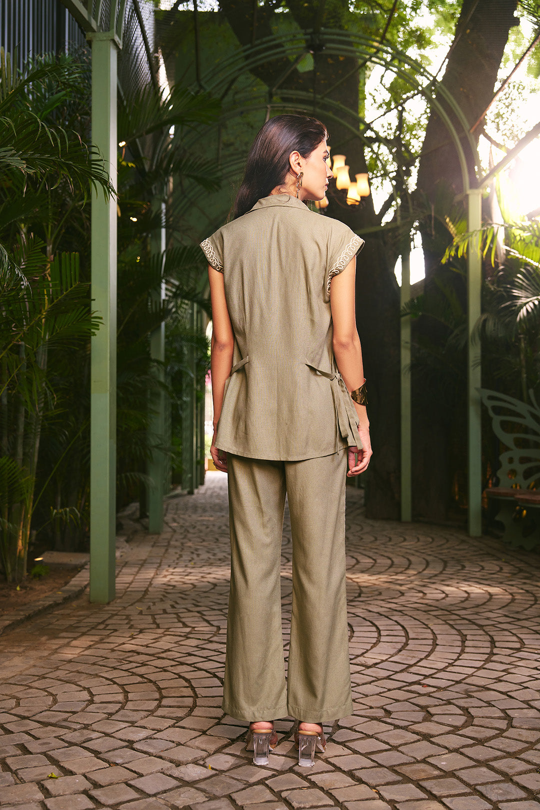 Women Cotton Linen Viscose Pastel Green 3 Piece Co-ord Set (Eden Co-ord Set)