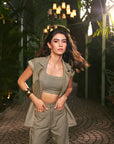 Women 100% Linen Viscose Pastel Green 3 Piece Co-ord Set (Eden Co-ord Set)