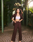 Women Cotton Linen Viscose 2 Piece Blazer Tousers Co-ord Set (Bronze Co-ord Set)