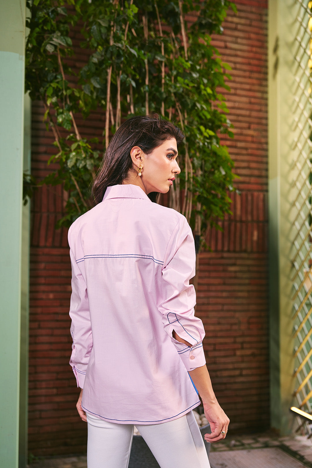 Women 100% Cotton Denim & Pink Embroidered Regular Fit Summer Shirt (Desert Rose Shirt)