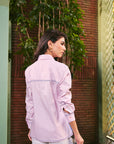 Women 100% Cotton Denim & Pink Embroidered Regular Fit Summer Shirt (Desert Rose Shirt)