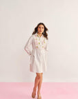 Women White Cotton Asymmetrical Shirt Dress with Embroidered Lace Detailing Amira Dress