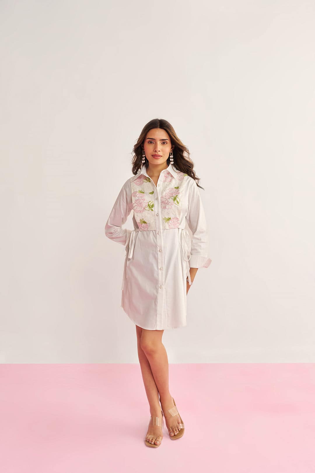 asymmetrical shirt dress women White Cotton with Embroidered Lace Detailing Amira Dress vintage 90s babydoll dress Perfect for both casual Checkered_Dress Color:Cayon Rose