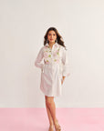 Women White Cotton Asymmetrical Shirt Dress with Embroidered Lace Detailing Amira Dress