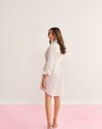 Women White Cotton Asymmetrical Shirt Dress with Embroidered Lace Detailing Amira Dress