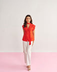 Women Red Top with Lace Detailing and Detachable Scarf Jenny Top