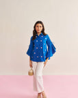 Women Electric Blue Cotton Regular Fit Shirt with Ruffle Sleeves Denise Shirt