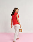 Women Red Top with Lace Detailing and Detachable Scarf Jenny Top