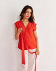 Women Red Top with Lace Detailing and Detachable Scarf Jenny Top