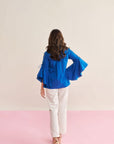 Women Electric Blue Cotton Regular Fit Shirt with Ruffle Sleeves Denise Shirt