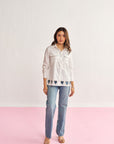 Women White Cotton Regular Fit Shirt with Embellished Heart Cut - Outs Veronica Shirt