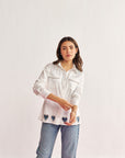 Women White Cotton Regular Fit Shirt with Embellished Heart Cut - Outs Veronica Shirt
