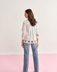 Women White Cotton Regular Fit Shirt with Embellished Heart Cut - Outs Veronica Shirt