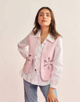 Women White Cotton Front Tie-Up Shirt With Pink Denim Waist Coat Rose Waistcoat & Shirt (Set of 2)