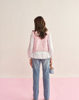 Women White Cotton Front Tie-Up Shirt With Pink Denim Waist Coat Rose Waistcoat & Shirt Set