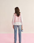 Women White Cotton Front Tie-Up Shirt With Pink Denim Waist Coat Rose Waistcoat & Shirt (Set of 2)