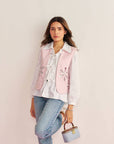 Women White Cotton Front Tie-Up Shirt With Pink Denim Waist Coat Rose Waistcoat & Shirt (Set of 2)