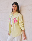 Women 100% Cotton Butter Yellow Embroidered Regular Fit Summer Shirt  (Rae Shirt)