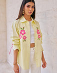 Women 100% Cotton Butter Yellow Embroidered Regular Fit Summer Shirt  (Rae Shirt)