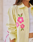Women 100% Cotton Butter Yellow Embroidered Regular Fit Summer Shirt  (Rae Shirt)