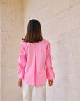 Women 100% Cotton Pink Embroidered Regular Fit Summer Shirt (Camilla Shirt)