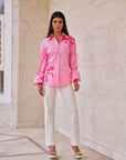 Women 100% Cotton Pink Embroidered Regular Fit Summer Shirt (Camilla Shirt)