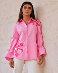 Women 100% Cotton Pink Embroidered Regular Fit Summer Shirt (Camilla Shirt)