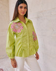 Women 100% Cotton Green Embroidered Regular Fit Summer Shirt (Kate Shirt)