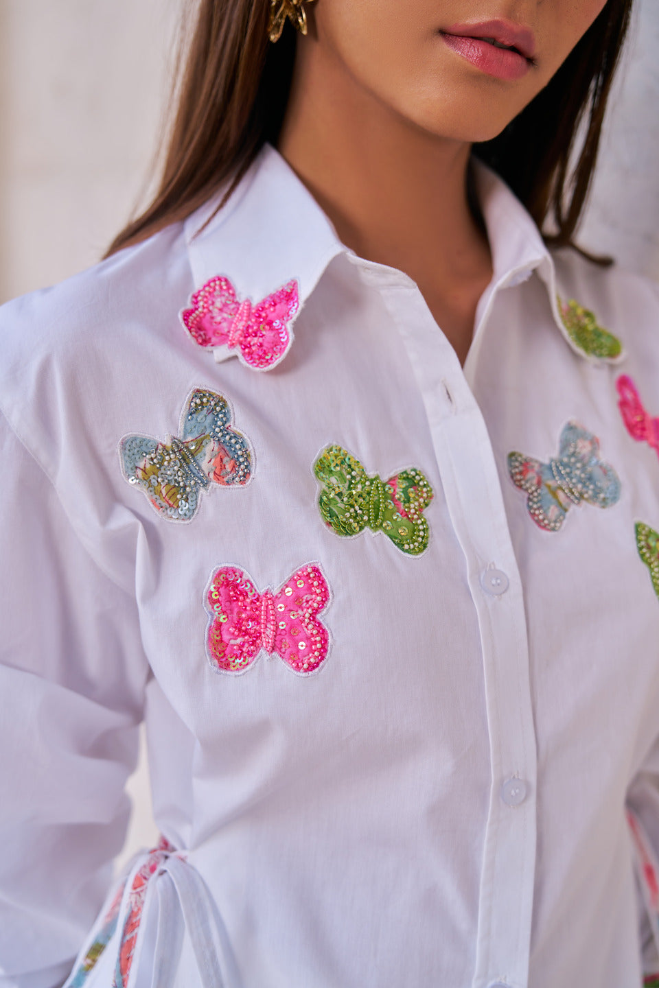 Women 100% Cotton White Embroidered Regular Fit Summer Shirt (Lana Shirt)