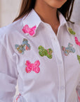 Women 100% Cotton White Embroidered Regular Fit Summer Shirt (Lana Shirt)