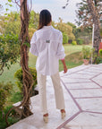 Women 100% Cotton White Embroidered Regular Fit Summer Shirt (Lana Shirt)