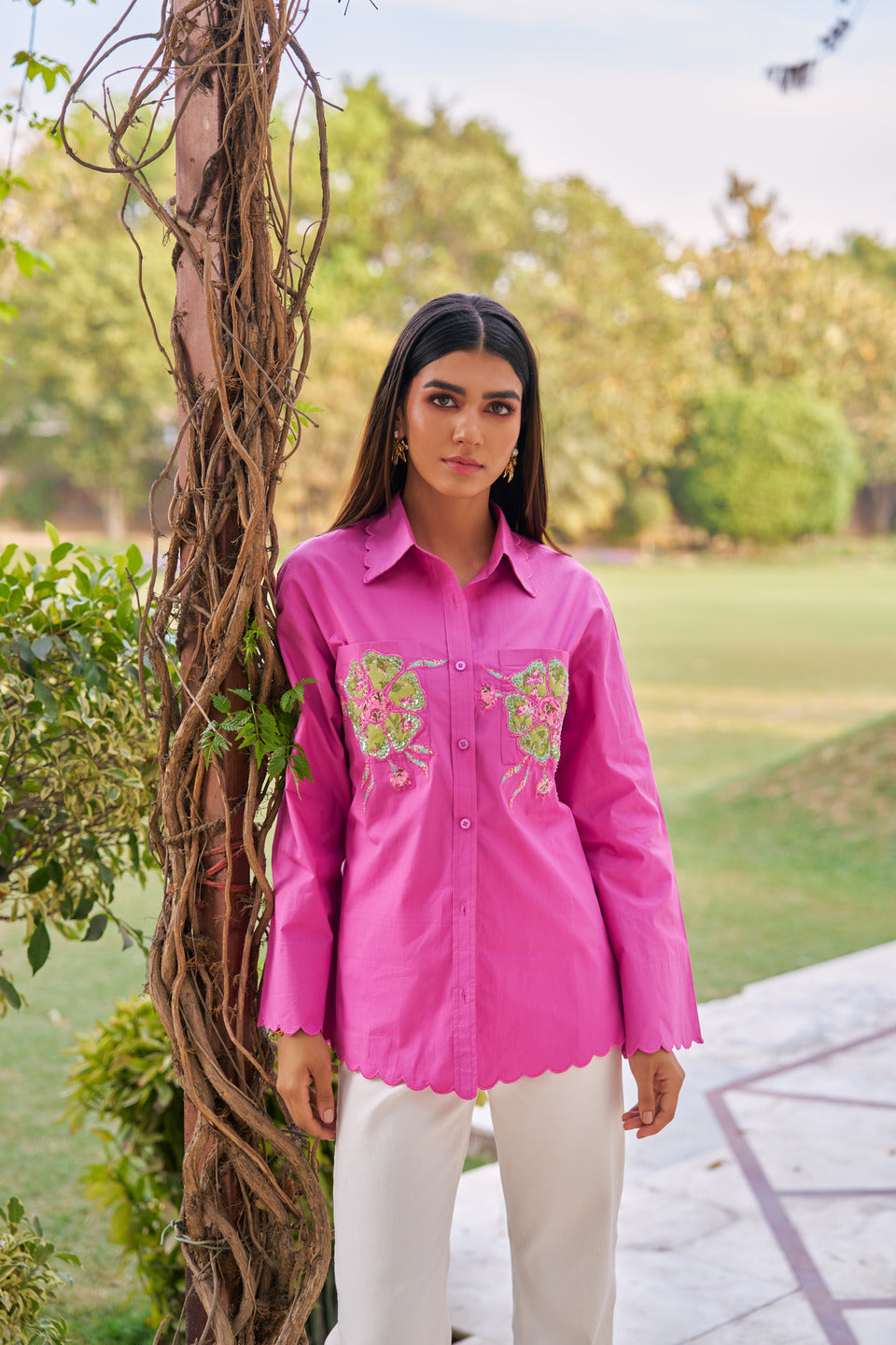 Women 100% Cotton Embroidered Regular Fit Summer Shirt (Melissa Shirt)