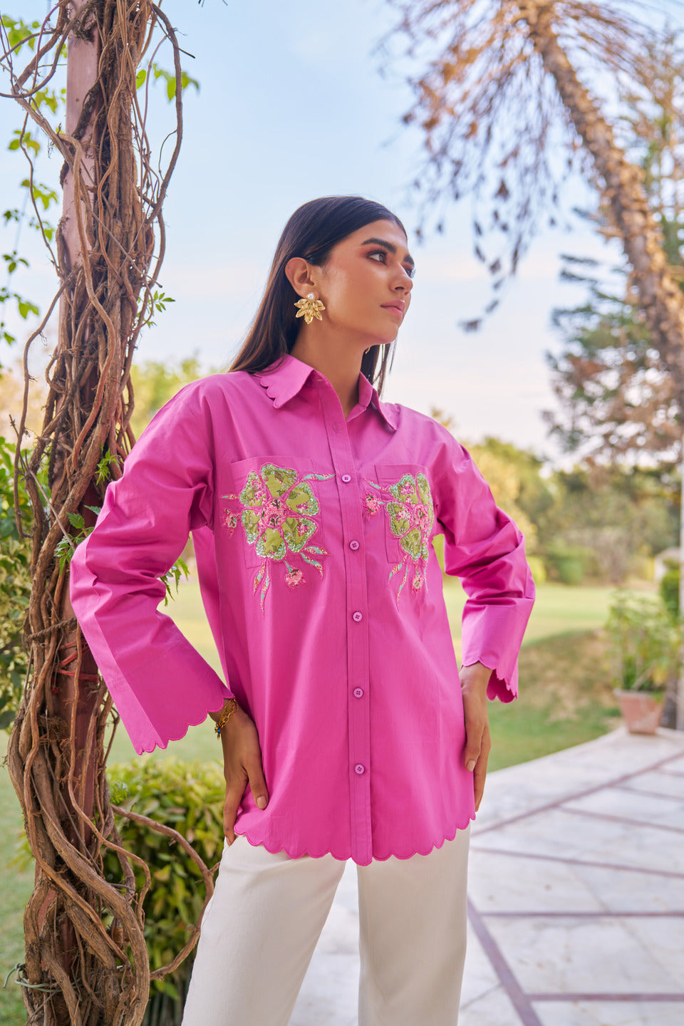 Women 100% Cotton Embroidered Regular Fit Summer Shirt (Melissa Shirt)