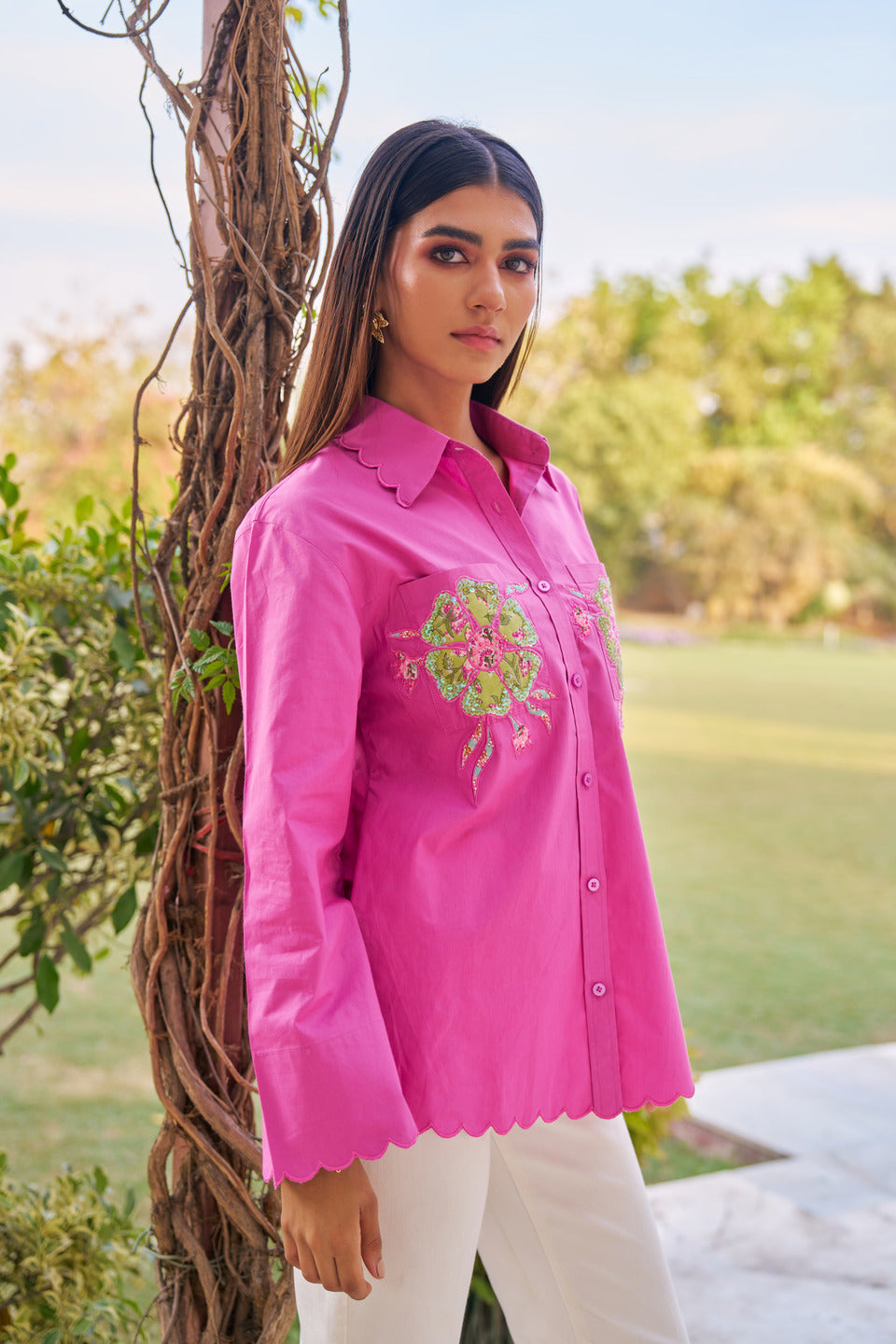 Women 100% Cotton Embroidered Regular Fit Summer Shirt (Melissa Shirt)