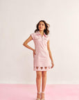 Women Pink Denim Cotton Embellished Short Dress with Heart Cut - Outs Charlotte Dress