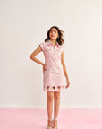 Women Pink Denim Cotton Embellished Short Dress with Heart Cut - Outs Charlette Dress