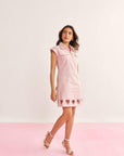 Women Pink Denim Cotton Embellished Short Dress with Heart Cut - Outs Charlotte Dress