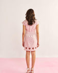 Women Pink Denim Cotton Embellished Short Dress with Heart Cut - Outs Charlotte Dress