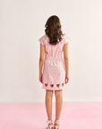 Women Pink Denim Cotton Embellished Short Dress with Heart Cut - Outs Charlette Dress