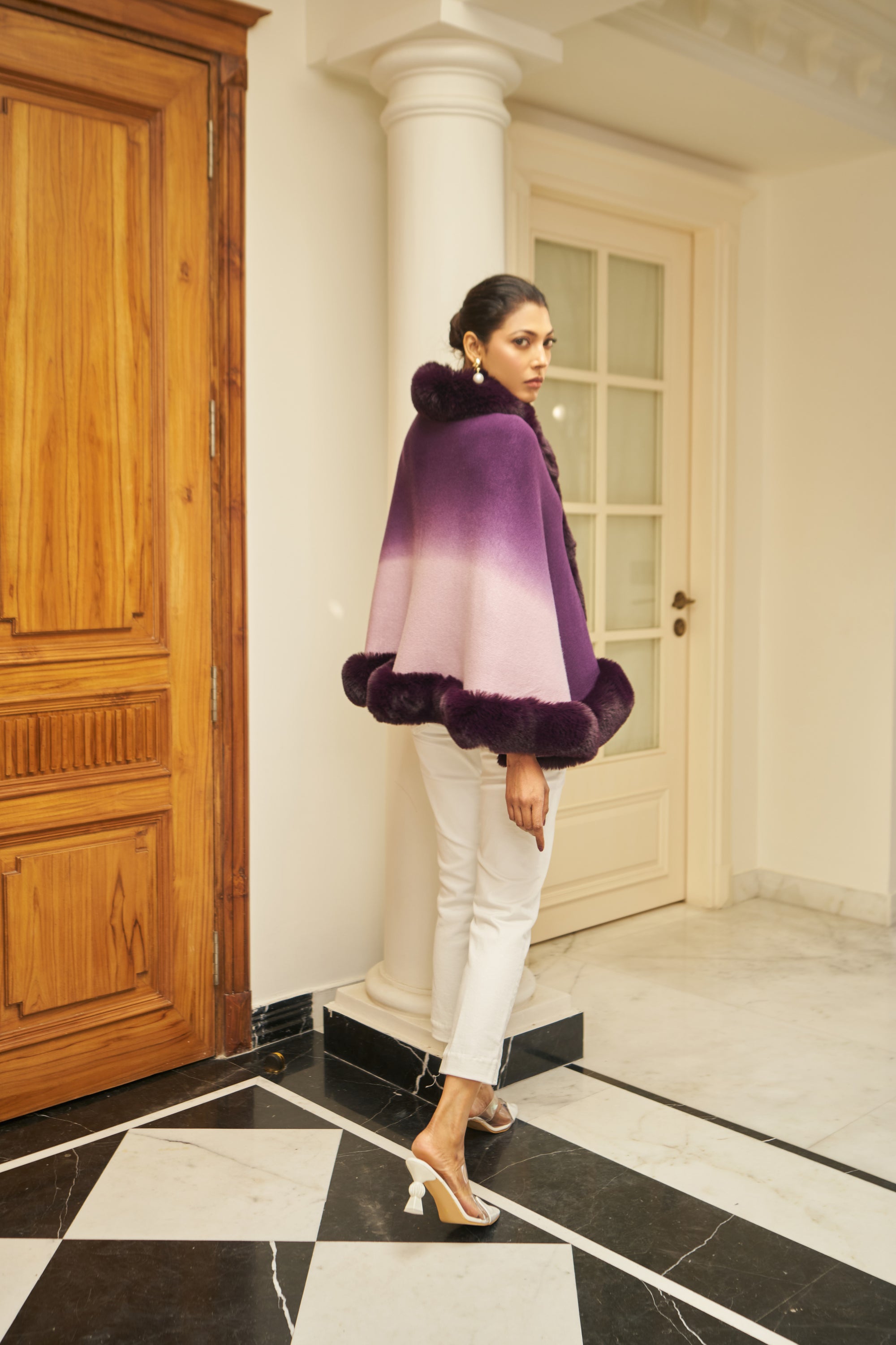 Amber Faux Fur Cape ( Beige Ombre)
