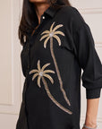 Women Black Imported Viscose Co-ord Set with Handwork & Embellishments (Palm Springs Co-ord Set)