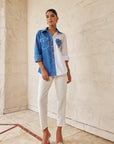 Women Half Denim Half Cotton Embellished Regular Fit Summer Shirt (Hailey Shirt)