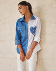 Women Half Denim Half Cotton Embellished Regular Fit Summer Shirt (Hailey Shirt)