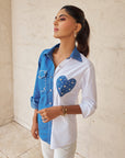 Women Half Denim Half Cotton Embellished Regular Fit Summer Shirt (Hailey Shirt)