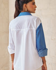 Women Half Denim Half Cotton Embellished Regular Fit Summer Shirt (Hailey Shirt)